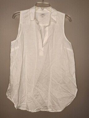 J. Crew Womens White Sleeveless Split-Neck Linen Blend Top Size Medium